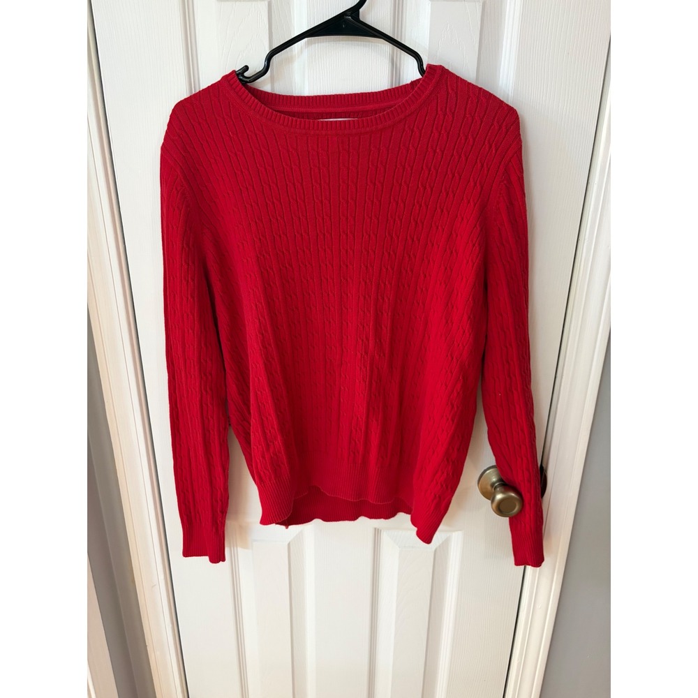 Kim Rogers Sweater Women XL Red Cable Knit Cotton Crew Neck Long Sleeve Pullover